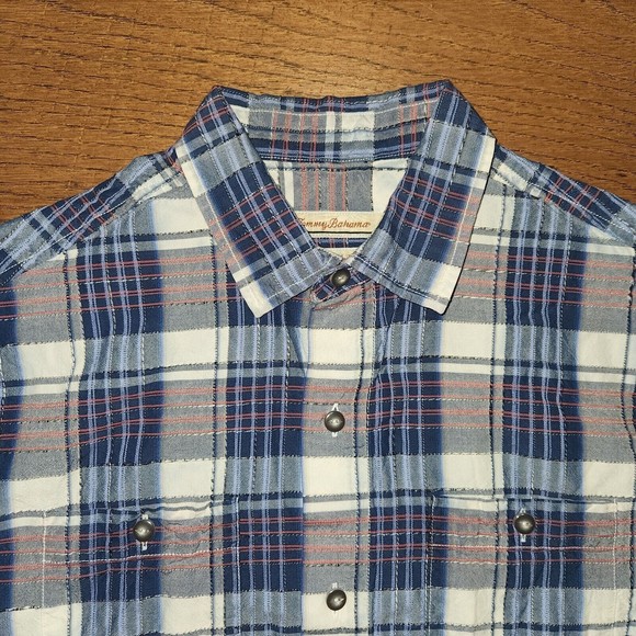 Tommy Bahama Mens Original Fit Silk Shirt Medium Short Sleeve Plaid - Picture 3 of 9